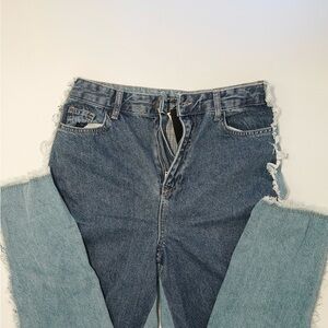 NWT Nastygal Two Tone Distressed Mom Jeans